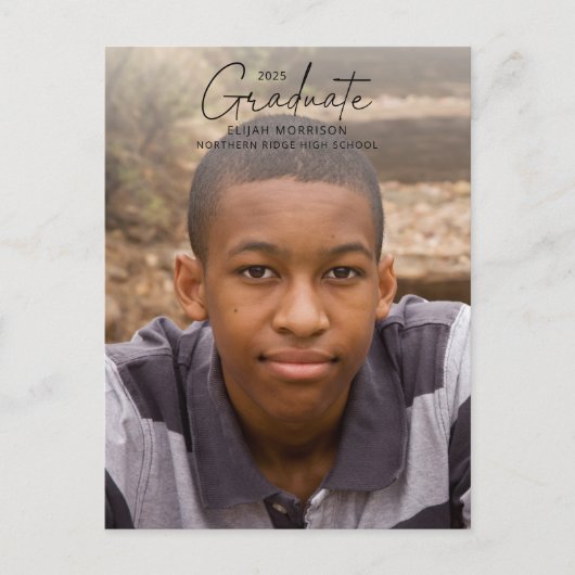 Simple Calligraphy Black Overlay Photo Afstuderen Briefkaart (Voorkant)