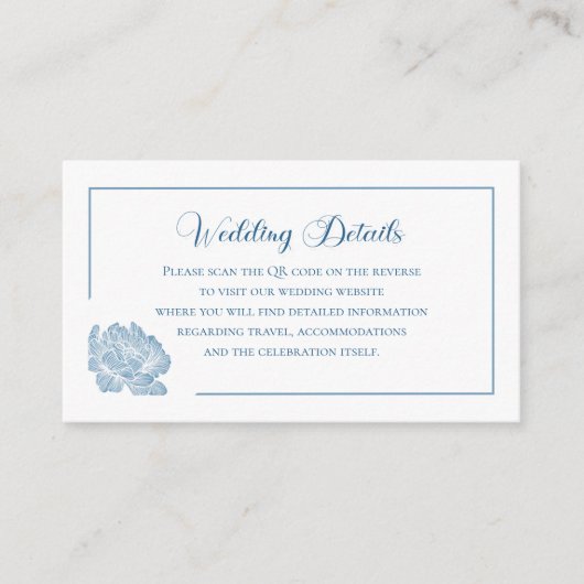 Simple Calligraphy Dusty Blue QR Info Wedding Informatiekaartje (Voorkant)