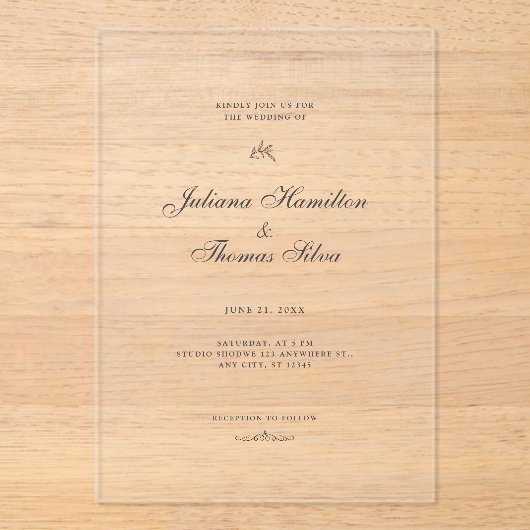 Simple Calligraphy Minimalist Wedding Acryl Uitnodigingen (Voorkant)