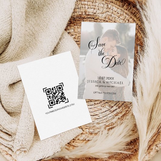 Simple Calligraphy Overlay Photo Save the Date Kaart