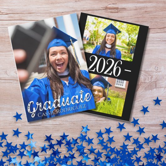 Simple Calligraphy Photo Graduation Annoucement Kaart