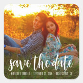 Simple Calligraphy Photo Wedding Save the Date Vierkante Sticker (Voorkant)