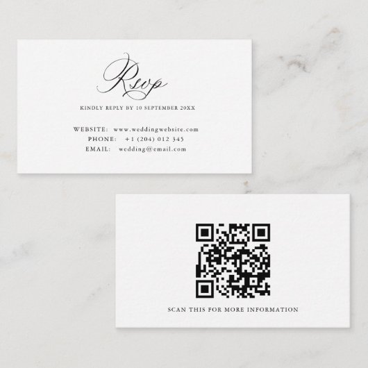 Simple calligraphy QR code RSVP card Informatiekaartje (Voorkant / Achterkant)