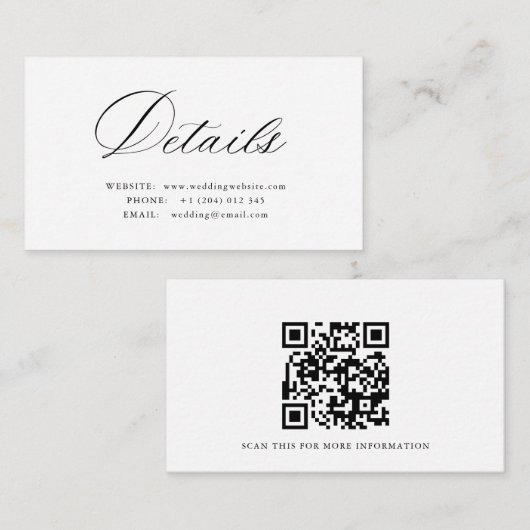 Simple calligraphy QR code wedding details card Informatiekaartje (Voorkant / Achterkant)