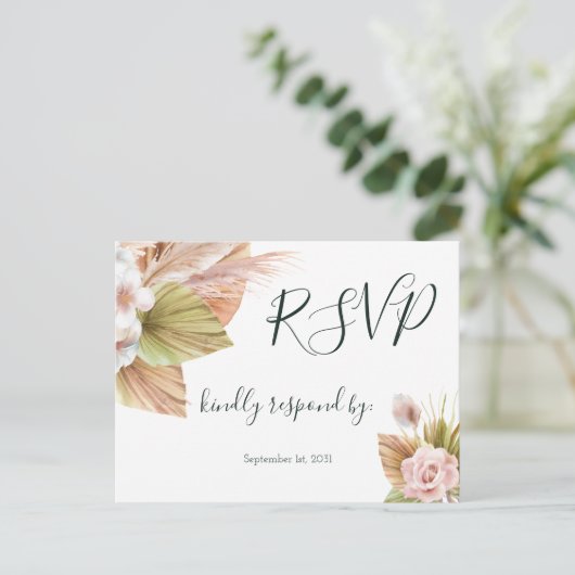 Simple Calligraphy Rustic Floral Wedding RSVP Post Briefkaart (Staand voorkant)