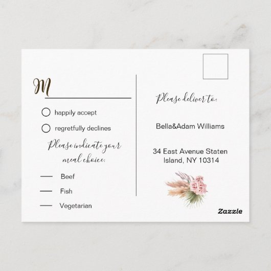 Simple Calligraphy Rustic Floral Wedding RSVP Post Briefkaart (Achterkant)