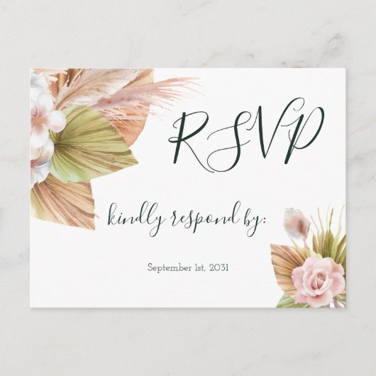 Simple Calligraphy Rustic Floral Wedding RSVP Post Briefkaart (Voorkant)