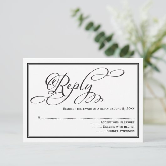 Simple Calligraphy Script Wedding Reply Kaart (Staand voorkant)