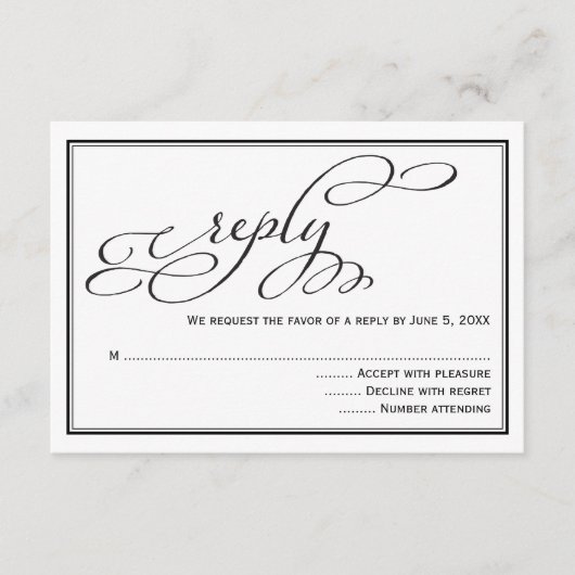 Simple Calligraphy Script Wedding Reply Kaart (Voorkant)