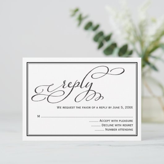 Simple Calligraphy Script Wedding Reply Kaart (Staand voorkant)