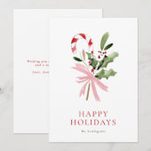 Simple Candy Cane Holly & Bow No Photo Feestdagenkaart (Voorkant / Achterkant)