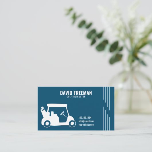 Simple Cart Silhouette Blue Golf Instructor Visitekaartje (Staand voorkant)