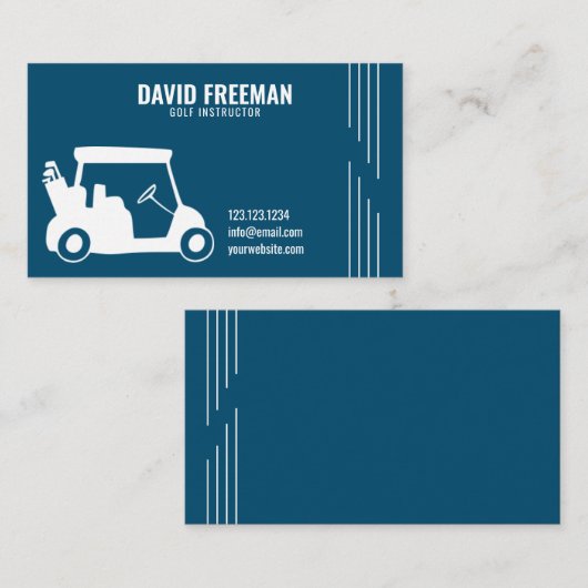 Simple Cart Silhouette Blue Golf Instructor Visitekaartje (Voorkant / Achterkant)