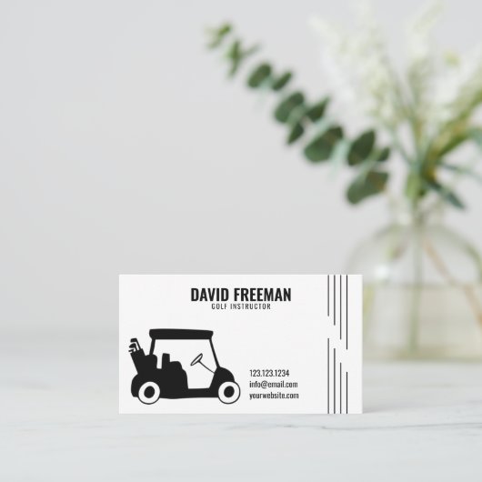 Simple Cart Silhouette White Golf Instructor Visitekaartje (Staand voorkant)