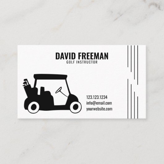 Simple Cart Silhouette White Golf Instructor Visitekaartje (Voorkant)