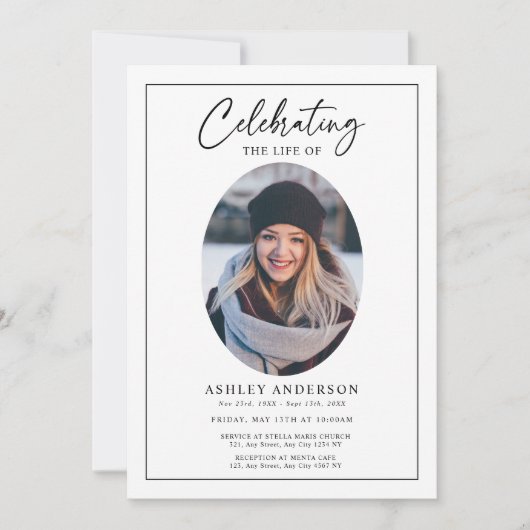 Simple Celebration of Life Black White Funeral Kaart (Voorkant)