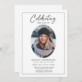 Simple Celebration of Life Black White Funeral Kaart (Voorkant / Achterkant)