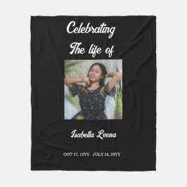 Simple Celebration of Life Funeral Memorial Photo Fleece Deken