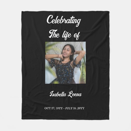 Simple Celebration of Life Funeral Memorial Photo Fleece Deken (Voorkant)
