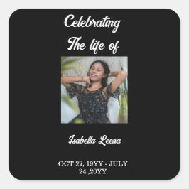 Simple Celebration of Life Funeral Memorial Photo Vierkante Sticker