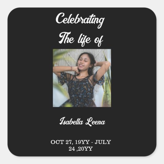 Simple Celebration of Life Funeral Memorial Photo Vierkante Sticker (Voorkant)