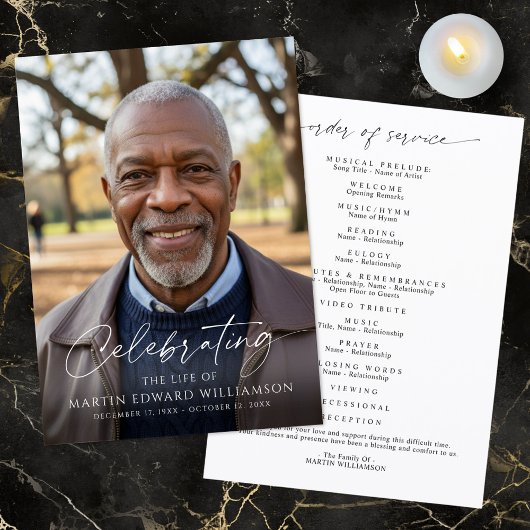 Simple Celebration of Life Photo Funeral Program Programmakaart