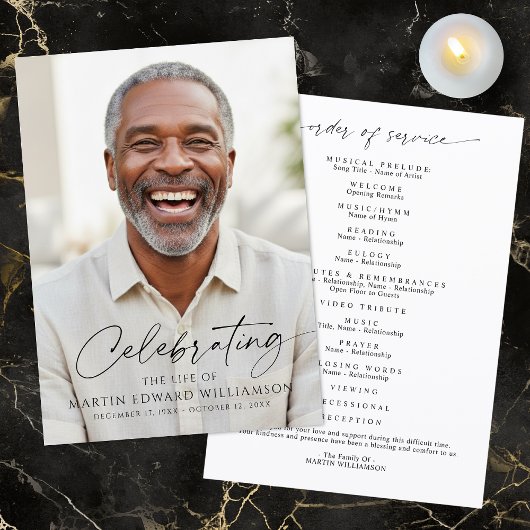 Simple Celebration of Life Photo Funeral Program Programmakaart