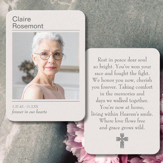 Simple Celebration of Life Photo Prayer Card Visitekaartje