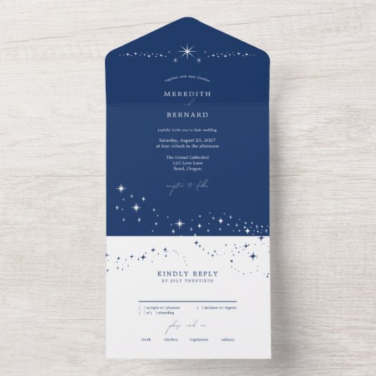 Simple Celestial Elegant Wedding Blue All In One Uitnodiging (Binnen)
