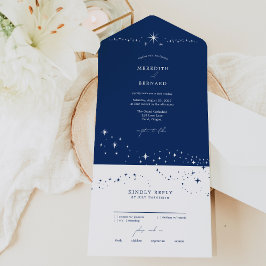 Simple Celestial Elegant Wedding Blue All In One Uitnodiging