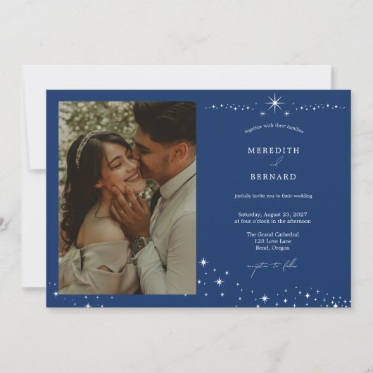 Simple Celestial Elegant Wedding Photo Horizontal Kaart (Voorkant)