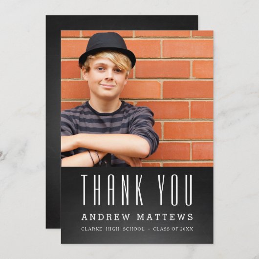 Simple Chalkboard Photo Afstuderen - Hartelijk dan Bedankkaart (Voorkant / Achterkant)
