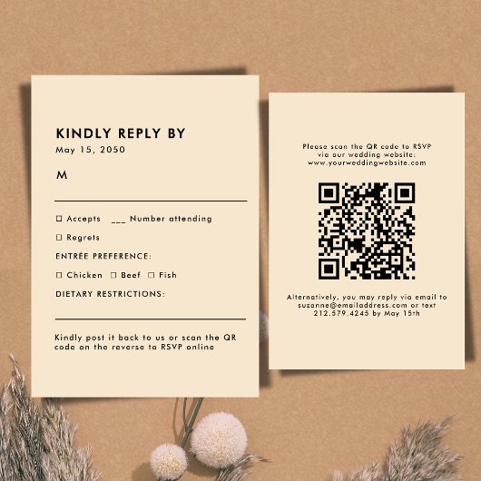Simple Champagne Meal Choice Wedding RSVP Card