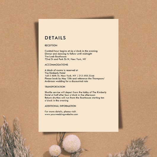 Simple Champagne Wedding Details  Informatiekaartje