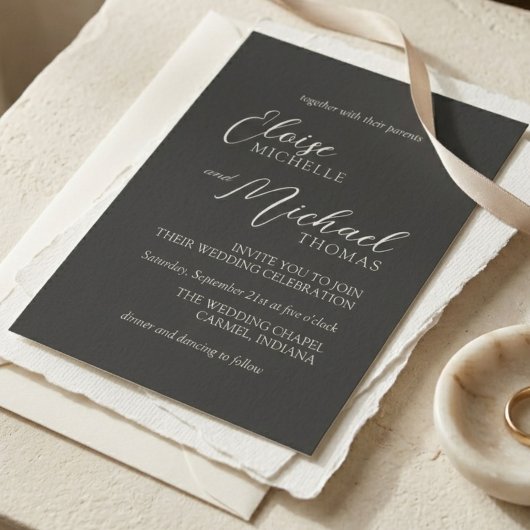 Simple Charcoal Classic Script Wedding Kaart
