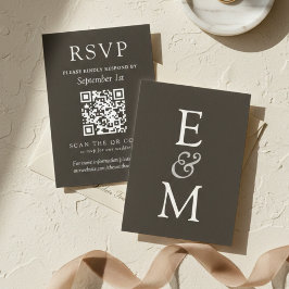 Simple Charcoal Classic Wedding QR Code RSVP Kaartje