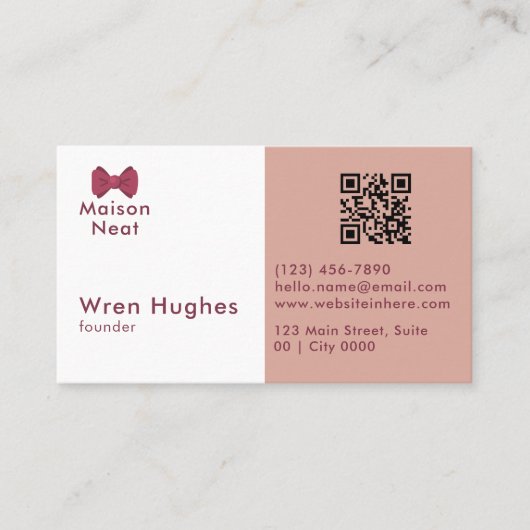 Simple Charm Professional Soft Blush Pink Bow Visitekaartje (Voorkant)