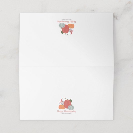 Simple Chic Autumn Pumpkins Thanksgiving Plaatskaartje (Buitenkant ongevouwen)