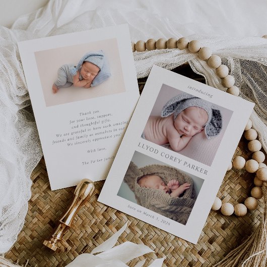 Simple Chic Baby Photo Announcement Card Kaart