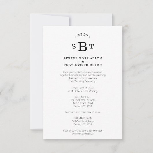 Simple Chic Black & White Photo Initials Wedding Save The Date (Voorkant)