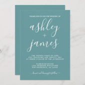 Simple Chic Calligraphy Dusty Turquoise Wedding Kaart (Voorkant / Achterkant)