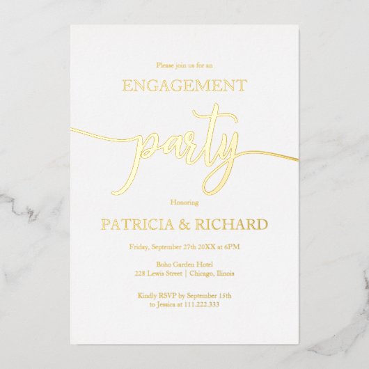 Simple Chic Calligraphy Engagement Party Folie Uitnodiging (Voorkant)
