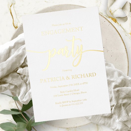 Simple Chic Calligraphy Engagement Party Folie Uitnodiging