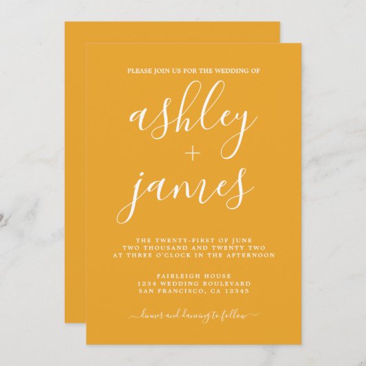 Simple Chic Calligraphy Mellow Yellow Wedding Kaart (Voorkant / Achterkant)