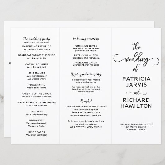 Simple Chic Calligraphy Wedding Ceremony Program (Voorkant / Achterkant)