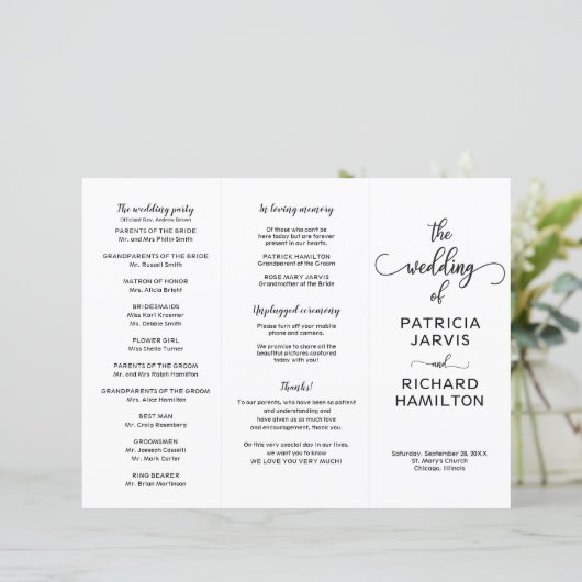 Simple Chic Calligraphy Wedding Ceremony Program (Staand voorkant)