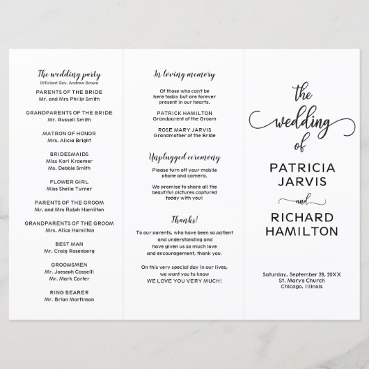 Simple Chic Calligraphy Wedding Ceremony Program (Voorkant)