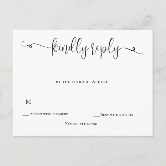 Simple Chic Calligraphy Weduwend Response RSVP-kaa Briefkaart (Voorkant)
