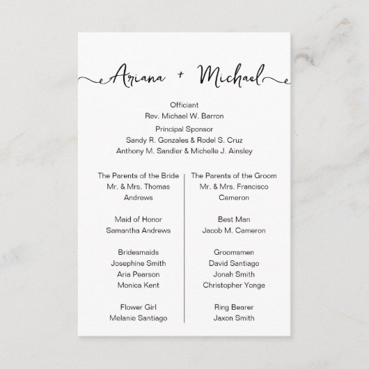 Simple Chic Custom Entourage list bruiloft Informatiekaartje (Voorkant)