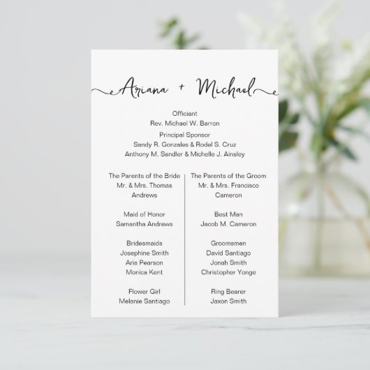 Simple Chic Custom Entourage list bruiloft Informatiekaartje (Staand voorkant)